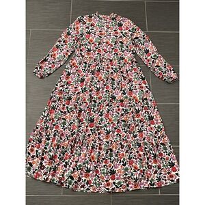 Boden Women's Tiered Maxi Shirt Dress US Sz 6 Ivory Floral Forest Prairie Boho‎